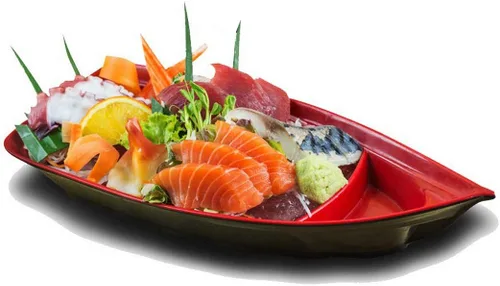 Vista 3 de Happy Sales HSSB-10GR, plato con forma de barco de sushi, plato para servir sushi sashimi, bandeja de plástico de melamina de 10 x 4.5 pulgadas Verde