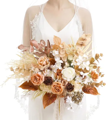 Vista 27 de Ling's moment Ramos de boda negros y burdeos para novia, ramos de novia góticos para novia, ramo de flores artificiales de 13 pulgadas de forma libre
