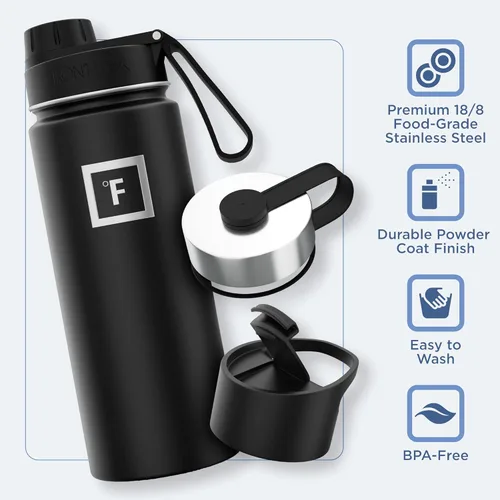 Vista 53 de IRON °FLASK - Botella deportiva de 14, 18, 22, 32, 40, 64 o 128 onzas, 3 tapas (boquilla), acero inoxidable aislado al vacío, doble pared moderna