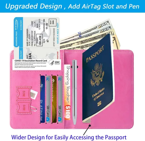 Vista 3 de Funda para pasaporte, cartera, artículos esenciales de viaje, con bloqueo RFID, funda de piel para tarjetas, accesorios de viaje imprescindibles
