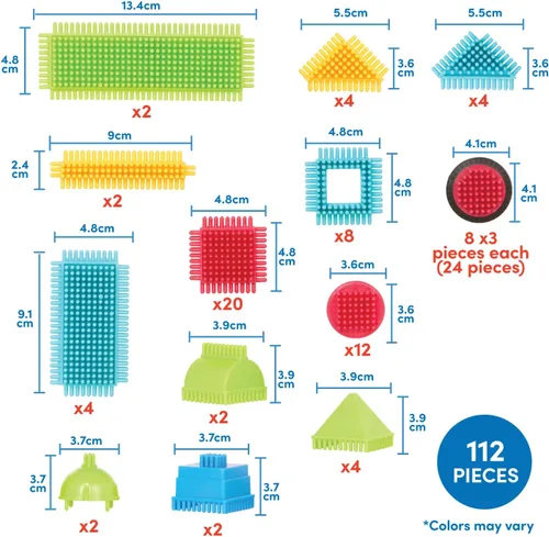 Vista 7 de Battat Bloques de cerdas - Bloques de construcción entrelazados STEM - Juego de 112 piezas - Juguetes de desarrollo para niños pequeños y niños