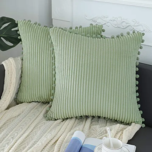 Vista 9 de Juego de 2 fundas de almohada de pana a rayas color naranja quemado