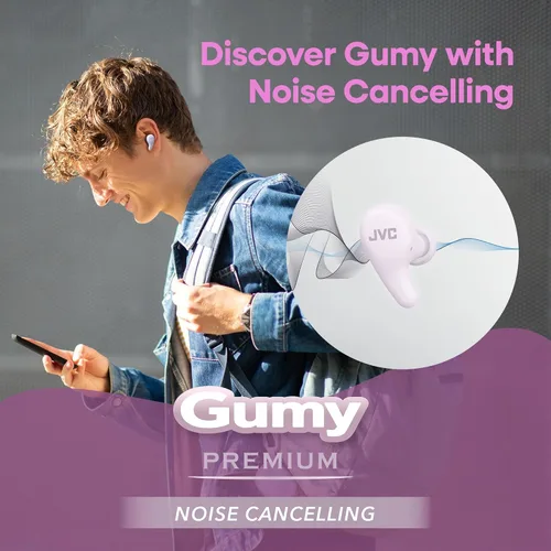 Vista 3 de JVC Gumy - Auriculares inalámbricos con cancelación de ruido, Bluetooth 5.4 batería de 26 horas, modo ambiental ANC, baja latencia
