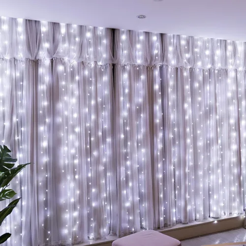 Vista 20 de HXWEIYE 300 luces LED de cortina de hadas, 9.8 x 9.8 pies, enchufe USB, 8 modos de luces colgantes de Navidad con control remoto para dormitorio