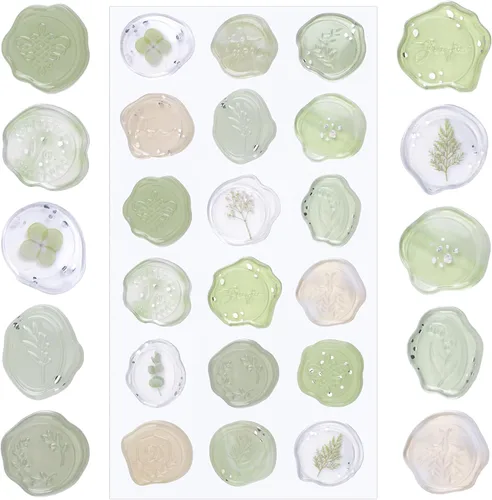 Vista 13 de Calcomanías de sello de cera ámbar transparente, 54 piezas de sellos de sobres con temática floral, calcomanías adhesivas para Navidad, invitaciones