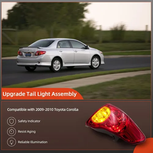 Vista 3 de leaptrend Conjunto de luz trasera izquierda, lámpara exterior trasera compatible con Toyota Corolla 2009-2010, luz de freno lateral del conductor