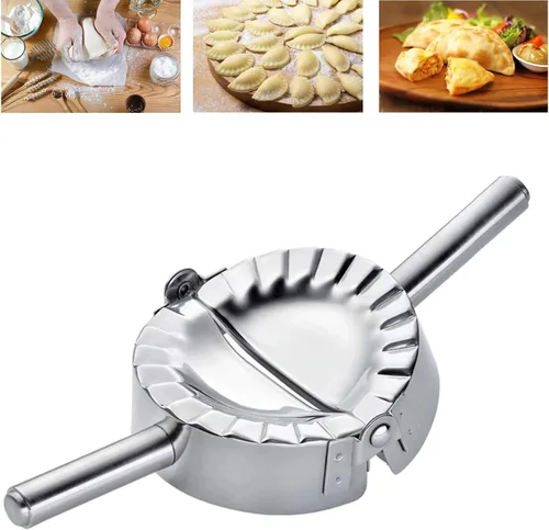 Fabricante de empanadas de acero inoxidable de 5 pulgadas y toalla de limpieza, herramienta de molde Pierogi para ravioles, cortador de masa con