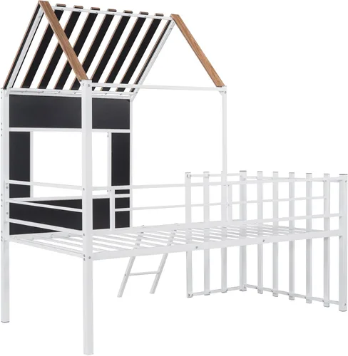 Vista 16 de Harper & Bright Designs Junoir - Cama tipo loft de metal tamaño individual para niños, cama baja con techo y escalera, cama tipo loft individual