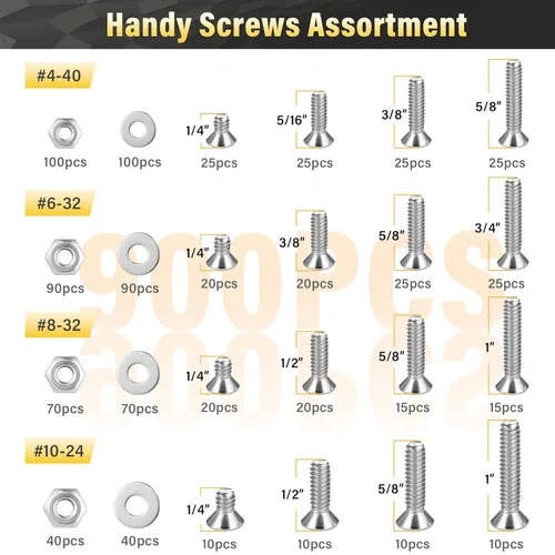 Vista 2 de Kit surtido de 900 tuercas y pernos para proyectos domésticos, kit surtido de tornillos de máquina de acero inoxidable, juego de tornillos surtidos