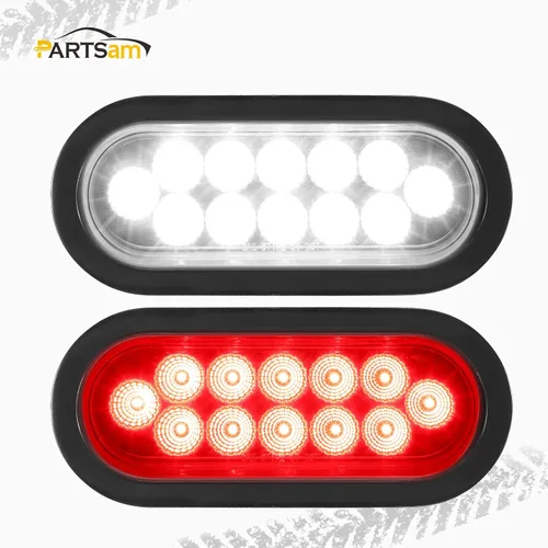 Vista 2 de Partsam Juego de 2 luces traseras ovaladas rojas de 6.7 pulgadas y luces de respaldo blancas, 12 diodos con ojales de goma y coletas de cable de 3