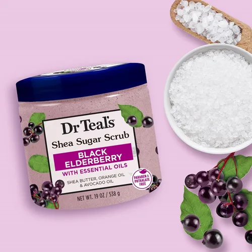 Vista 5 de Dr Teal's Exfoliante corporal de azúcar de karité, saúco negro con aceites esenciales, 19 onzas (paquete de 3)