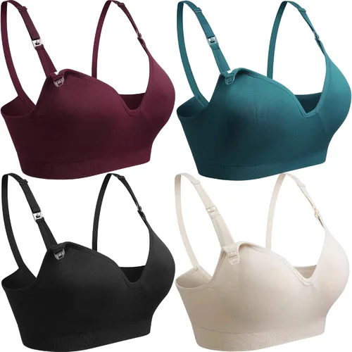 COOSHCO Sujetador de maternidad para dormir para mujer, brasier de lactancia sin varillas, 3 Ro, paquete de 4