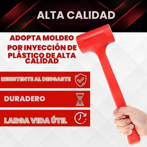 Vista 5 de YIYITOOLS Martillo de soplado muerto de 1 libra, rojo, mazo, herramientas de maquinista, moldeado de unicuerpo, agarre a cuadros, resistente a
