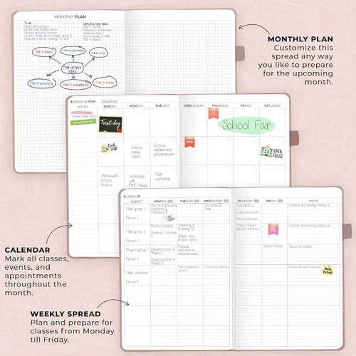 Vista 3 de Clever Fox Planificador para profesores, planificador de año escolar con calendarios y planes de lecciones, libro de planes para maestros para aula