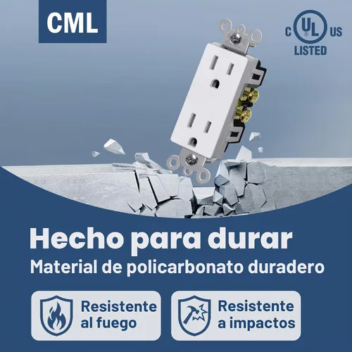 Vista 3 de CML - Paquete de 50 tomas de corriente de 15 amperios con resistente a Blanco mate