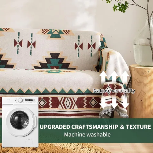 Vista 5 de ROOMLIFE Manta Funda Azteca Bohemia para Sofá, Decoración del Hogar Estilo Granja, Fundas de Sofá para Loveseat, Sofás de 2/3 Cojines, Apta