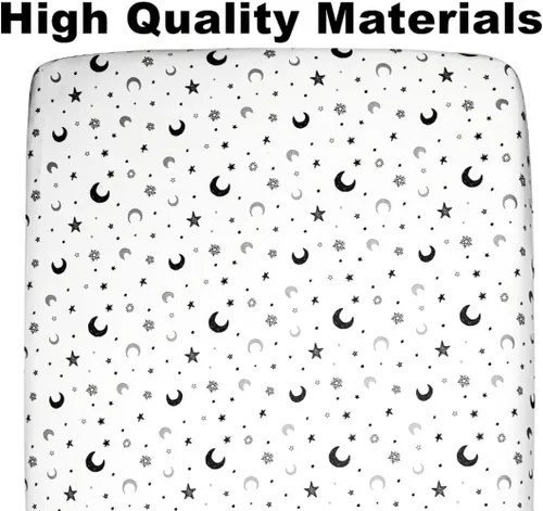 Vista 4 de Juego de 4 sábanas para cuna, diseño neutro de estrella y luna, unisex, para bebé, para niños o niñas, luna