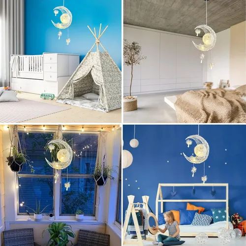 Vista 4 de TISLYCO Lámpara de Techo para Niños, Lámpara de Luna, Lámpara de Niñas para Dormitorio, Accesorio de Iluminación para Guardería