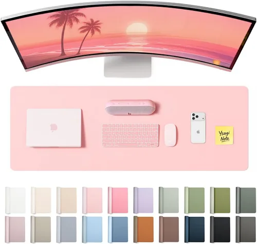 Vista 27 de YSAGi Protector de escritorio de cuero, tapete de oficina, alfombrilla grande para mouse, secante de cuero PU antideslizante, escritorio