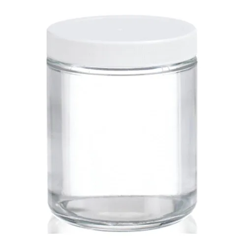 Vista 2 de Wheaton W216921 - Tarro de vidrio transparente de 8 onzas, sin tapa de rosca con forro de vinilo de polipropileno blanco 70-400 (caja de 24)