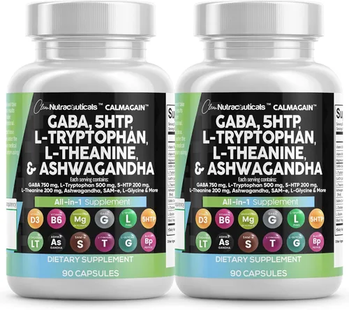 Vista 10 de Clean Nutraceuticals GABA 750mg 5 HTP 200mg L Triptófano 500mg L Teanina 200mg Ashwagandha SAM-e L-Glicina - Vitaminas de apoyo al estado de ánimo