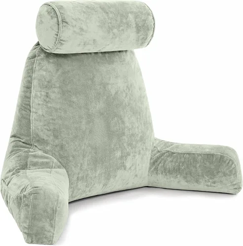 Vista 60 de Husband Pillow Backrest with Arms - Adult Reading Pillow with Shredded Memory Foam, Ultra-Comfy Removable Microplush Cover & Detachable Neck Roll
