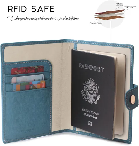Vista 4 de Portapasaportes de cuero auténtico para pasaporte, con bloqueo Rfid - con compartimento para documentos de identificación