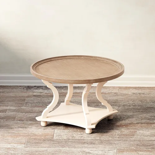 Vista 7 de COZAYH Mesa auxiliar redonda de granja con acabado hecho a mano, bandeja de madera con parte superior rústica para mayor grosor, mesa auxiliar