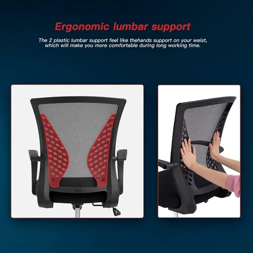 Vista 5 de Silla de malla para computadora de oficina, ergonómica, con respaldo medio, giratoria, con reposabrazos, altura ajustable, soporte lumbar x