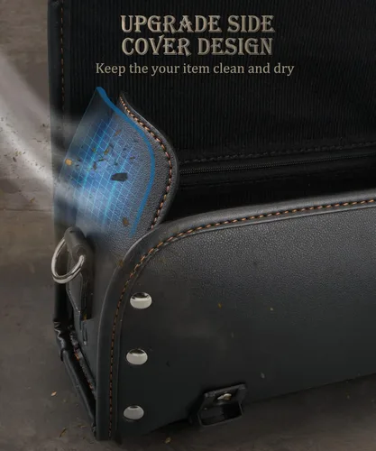 Vista 7 de NICECNC Bolsa de Horquilla para Motocicleta Bolsa de Manillar, Estilo Vintage de Cuero PU con Remaches de Estrella Estilo Rock Líneas Clásicas