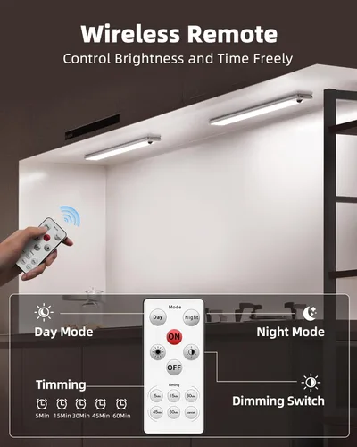 Vista 6 de EZVALO Luces para debajo del gabinete, luz con sensor de movimiento de 14.5 pulgadas, regulable para interiores, súper brillante, 4000 mAh, luces