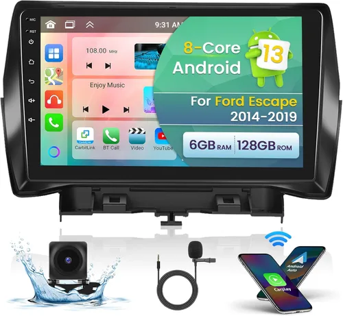 [8 núcleos 6+128G] Radio Android para Ford Escape 2014-2019, pantalla táctil HD de 9 pulgadas para Escape con CarPlay Android Auto, WiFi de 5 GHz,