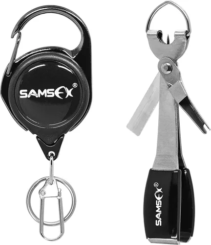 Vista 10 de SAMSFX Herramienta para atar nudos de pesca, pinzas de pesca con mosca multifuncionales con retractor, hilo de pesca Knot Tyer, nudos de uñas