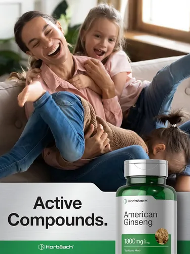 Vista 6 de Horbäach Cápsulas de ginseng americano 200 píldoras raíz de quinquefolio de Panax Suplemento sin OMG, sin gluten