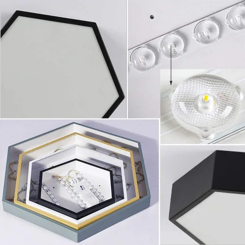 Vista 3 de Lámpara de techo LED negra de montaje empotrado con control remoto regulable lámpara de techo hexagonal de metal para sala de estar, dormitorio