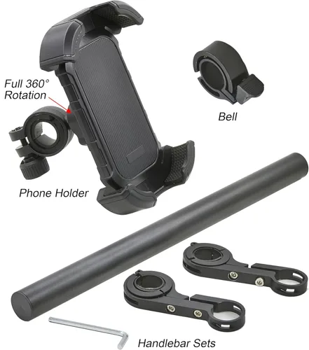 Vista 3 de Extensor de manillar de bicicleta con soporte para teléfono, barra de extensión de aluminio de 11.9", se ajusta a barras de 18–34mm, soporte