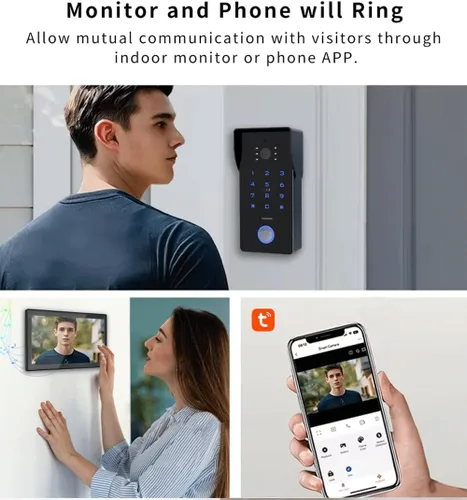 Vista 3 de ANJIELO SMART Sistema de intercomunicación de video WiFi, timbre visual de 2 hilos, timbre de video con pantalla táctil de 7 pulgadas con monitor