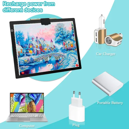 Vista 7 de comzler - Tablero de luz A3, almohadilla de luz para pintura de diamantes, 6 niveles y caja de luz regulable continua para trazar, tablero de copia