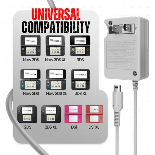 Vista 2 de TNP - Cargador 3DS, adaptador de corriente alterna, fuente de alimentación, cable de carga de batería de viaje, kit de accesorios de repuesto