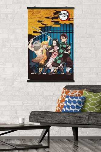 Vista 3 de Trends International Demon Slayer - Póster de pared de arte grupal, 14.725 x 22.375 pulgadas, versión enmarcada de madera de granero Versión