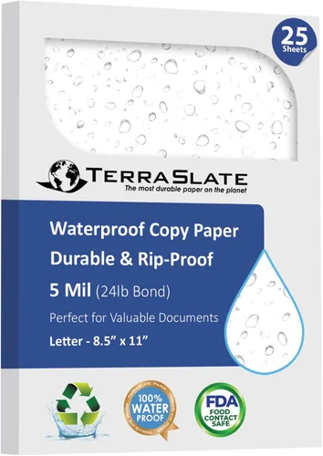 Vista 11 de TerraSlate Premium Papel Impermeable, 5 MIL 8.5" x 11", Compatible con Impresora Láser y Máquina Copiadora, Papel de Copia Duradero y Resistente a