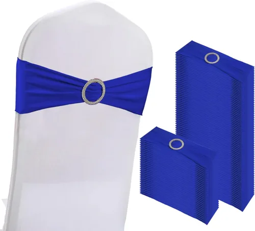 Vista 10 de WJWHQ 100 piezas de cintas elásticas de elastano con lazos para sillas, bandas de cubierta de silla con hebilla deslizante para eventos de boda