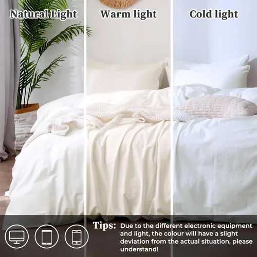 Vista 9 de ATsense Funda de edredón tamaño individual, 100% algodón lavado, sensación de lino, funda de edredón blanco hueso, juego de ropa de cama de 3