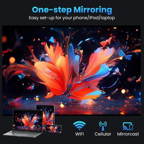 Vista 3 de GROVIEW Proyector, 15000lux 490ANSI nativo 1080P WiFi Bluetooth proyector, proyector de video de 300 pulgadas, compatible con 4K y zoom