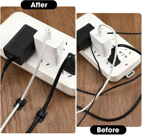 Vista 5 de Eboot 100 Piezas Clips Adhesivos para Cables de Alambre Clips Fuertes para Cordones Sujetadores de Alambre Correas para Cables Abrazaderas