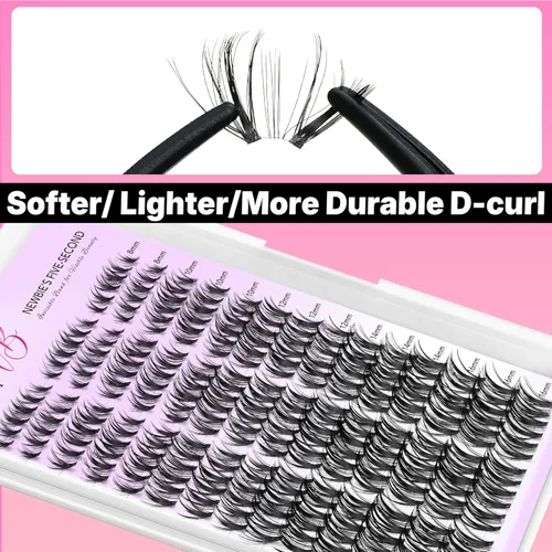 Vista 5 de VEYESBEAUTY Extensiones de Pestañas en Racimos Banda Delgada e Invisible DIY Pestañas Postizas Individuales Serie de Cinco Segundos