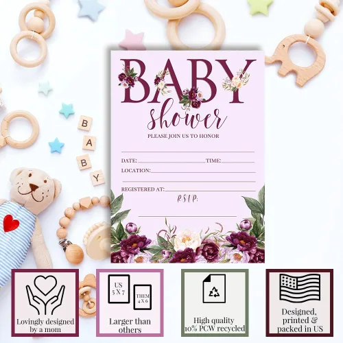 Vista 3 de AmandaCreation - Invitaciones florales para baby shower, 20 tarjetas de relleno de 5 x 7 pulgadas con veinte sobres blancos
