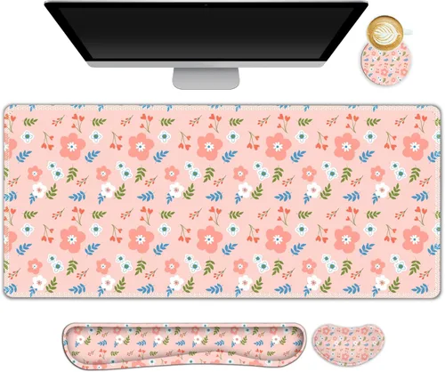 Vista 25 de Juego de alfombrillas de mouse grandes para juegos, 4 en 1, alfombrilla de escritorio extendida para teclado con reposamuñecas, alfombrilla de mouse