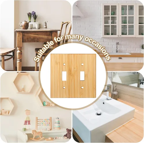 Vista 5 de Pinkunn 10 piezas de placa de interruptor de luz de madera maciza, cubierta de salida de madera de bambú, placa decorativa de pared para el hogar