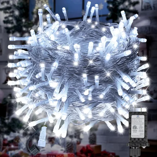 Vista 13 de Luces de Navidad enchufables de 70 pies, 200 luces LED de hadas conectables para interiores y exteriores con temporizador y 8 modos, luces de árbol
